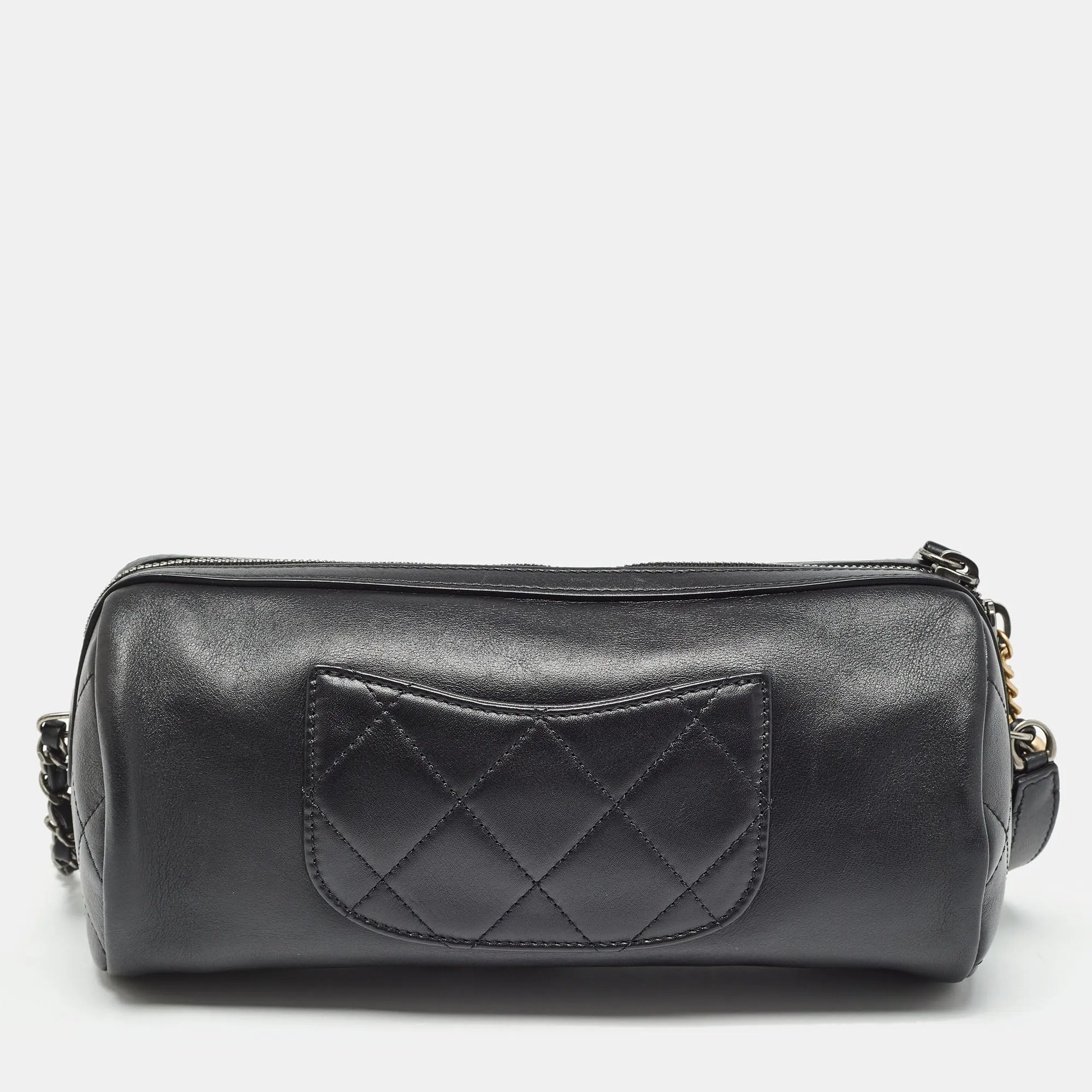 CHANEL  Black Leather Chain Signature Bowler Bag