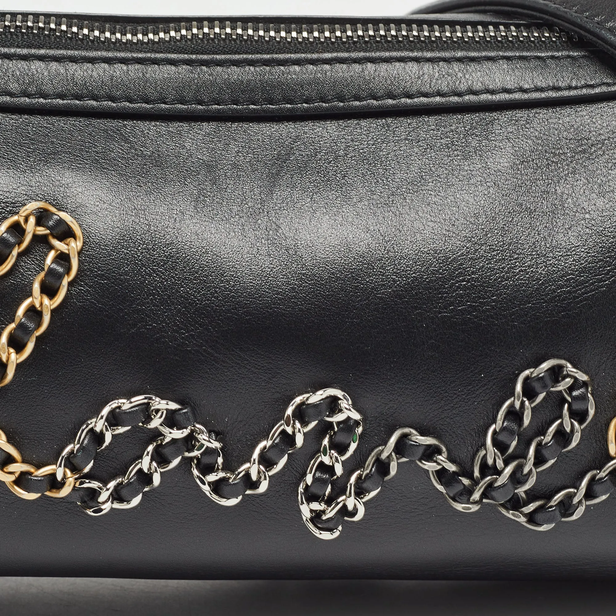 CHANEL  Black Leather Chain Signature Bowler Bag