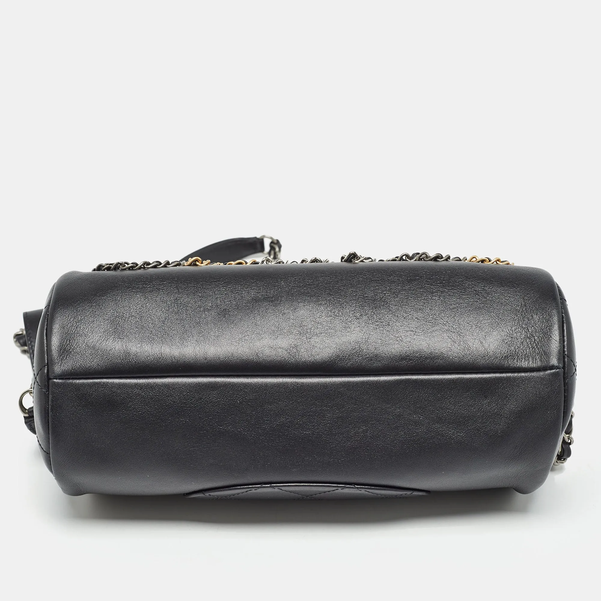 CHANEL  Black Leather Chain Signature Bowler Bag