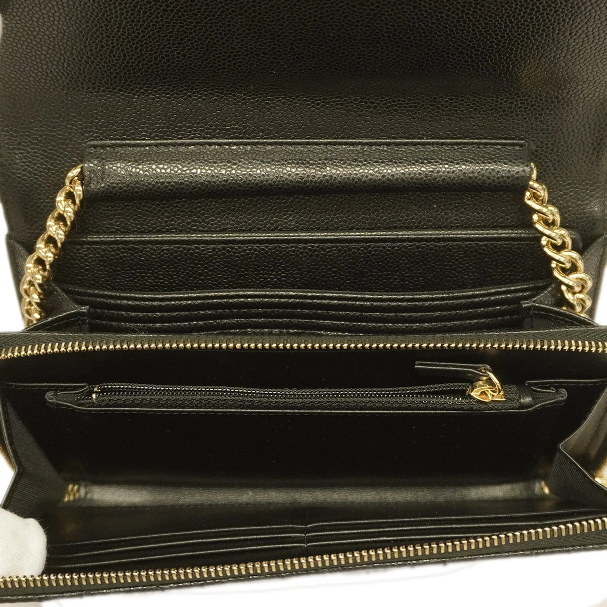 Chanel Boy Chanel Chain Wallet Gold Hardware Women's Caviar Leather Black