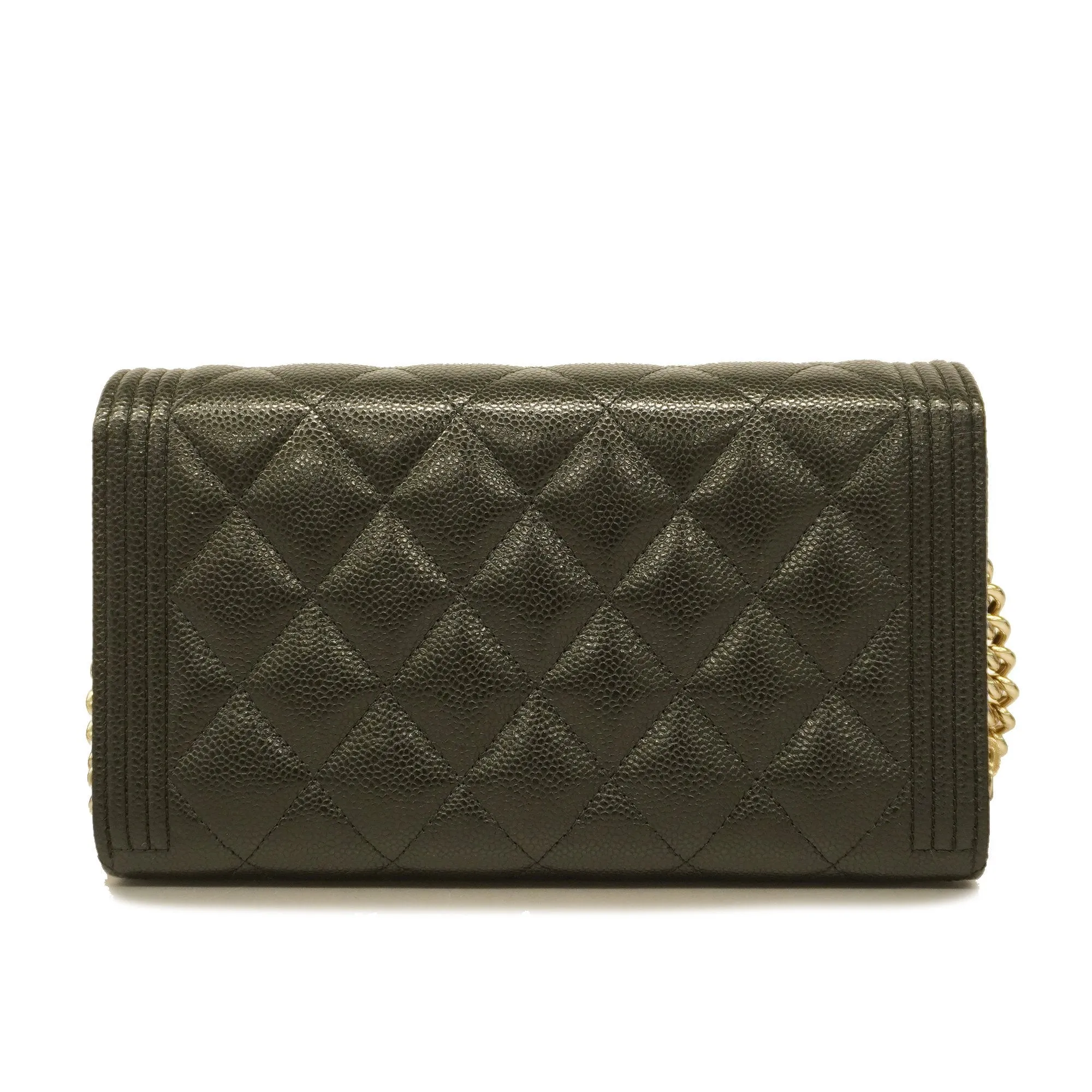 Chanel Boy Chanel Chain Wallet Gold Hardware Women's Caviar Leather Black
