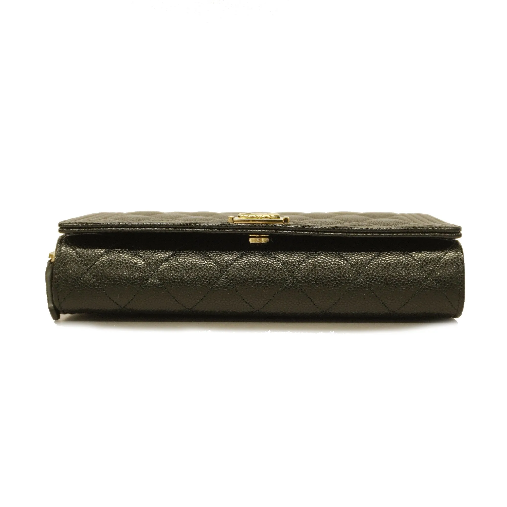Chanel Boy Chanel Chain Wallet Gold Hardware Women's Caviar Leather Black