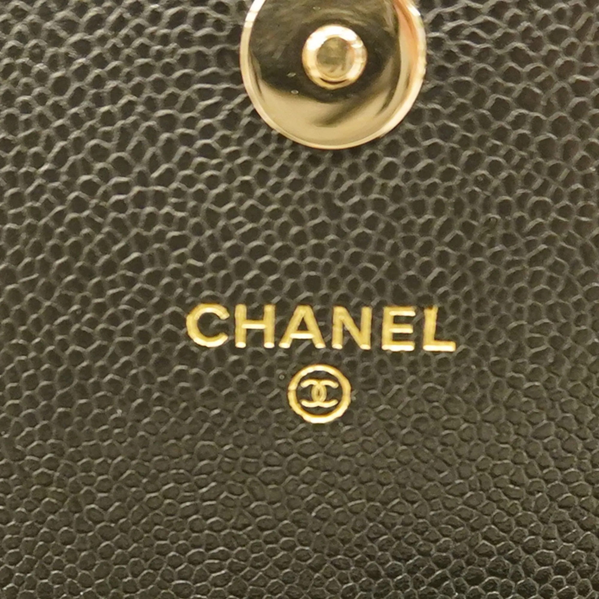 Chanel Boy Chanel Chain Wallet Gold Hardware Women's Caviar Leather Black