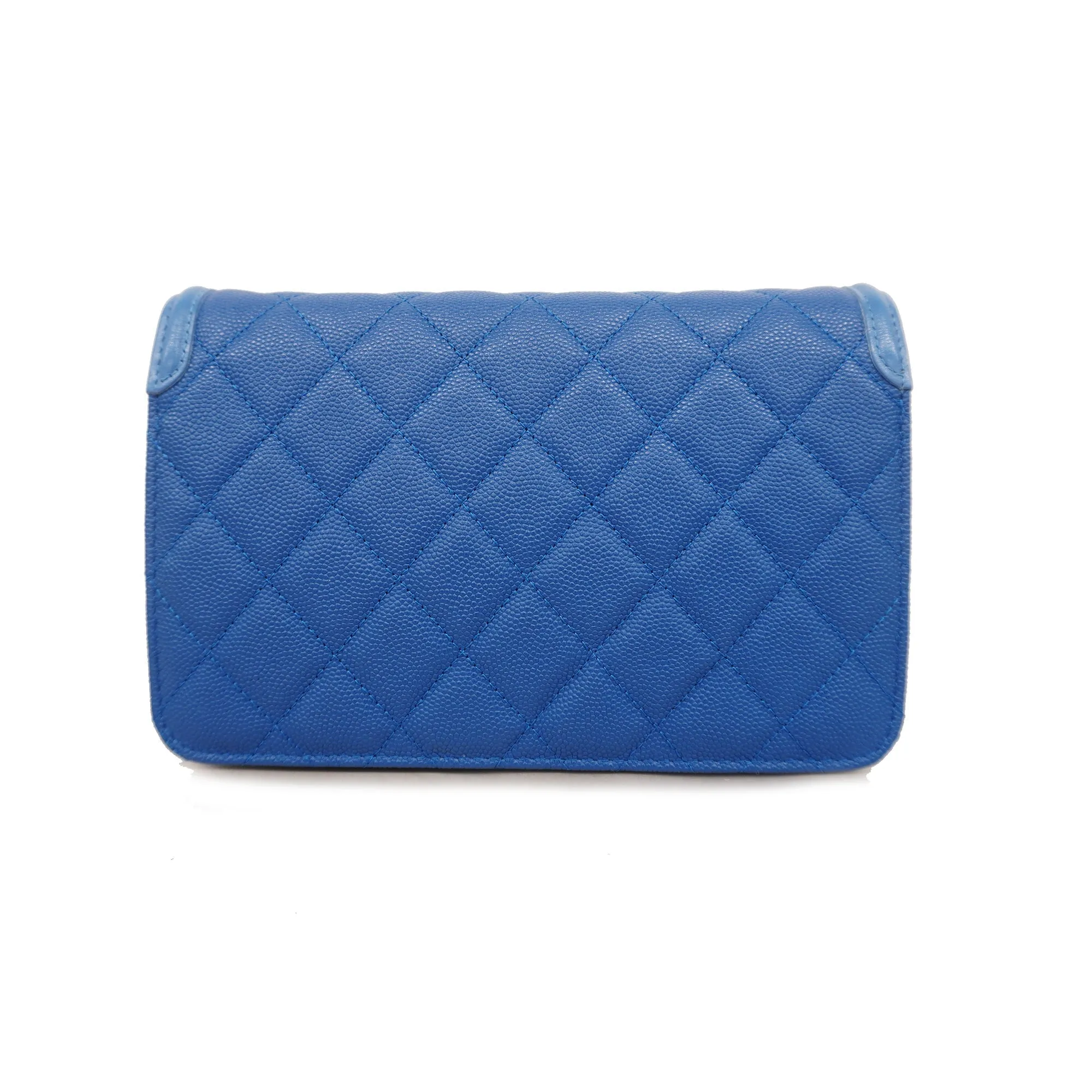 Chanel Boy Chanel Chain Wallet Gold Hardware Women's Caviar Leather Blue