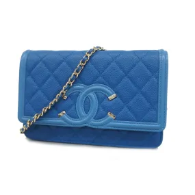 Chanel Boy Chanel Chain Wallet Gold Hardware Women's Caviar Leather Blue