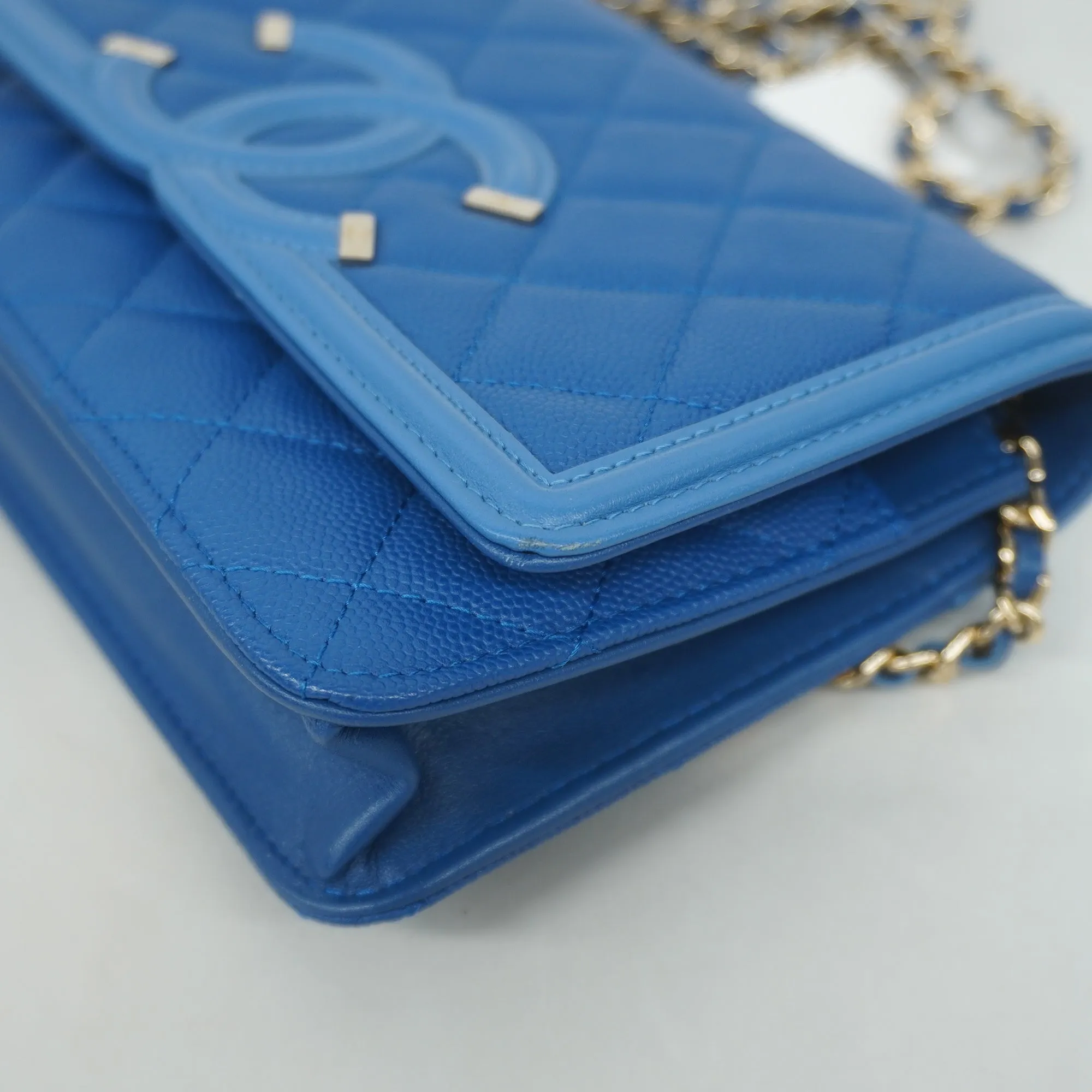 Chanel Boy Chanel Chain Wallet Gold Hardware Women's Caviar Leather Blue