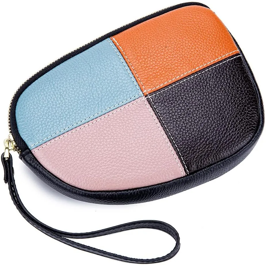 Contrasting Color Small Wallet Clutch Ladies Soft Genuine Leather Handbag Wallet Leather Wallet