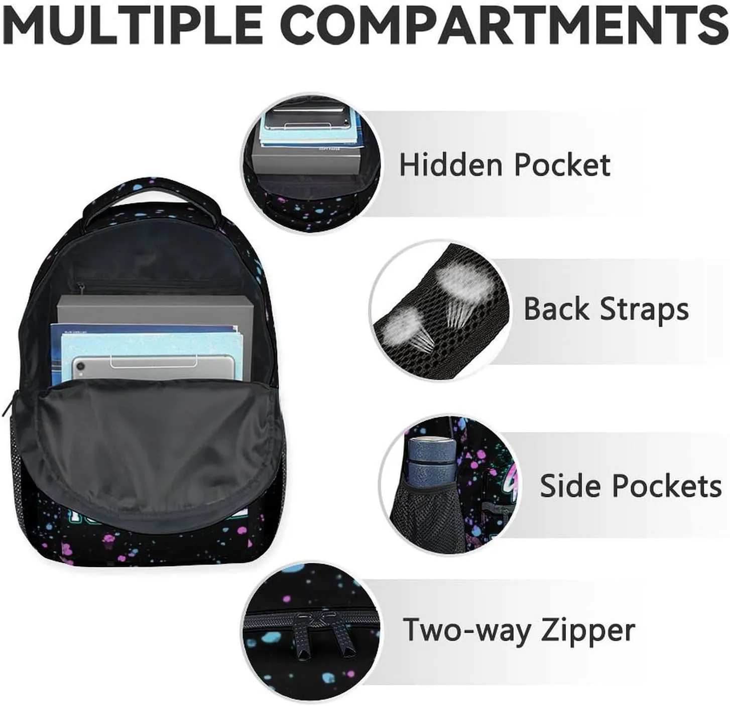 Custom Gaming Backpack with Lunch Box - Set of 3 School Boys Backpacks Matching Combo for Kids - Fashion Black Bookbag and Pencil Case Bundle