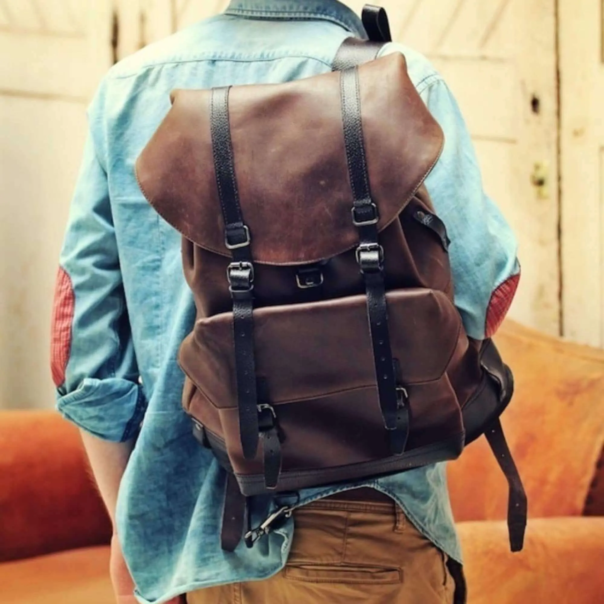 Drawstring Leather Backpack- KALGHI