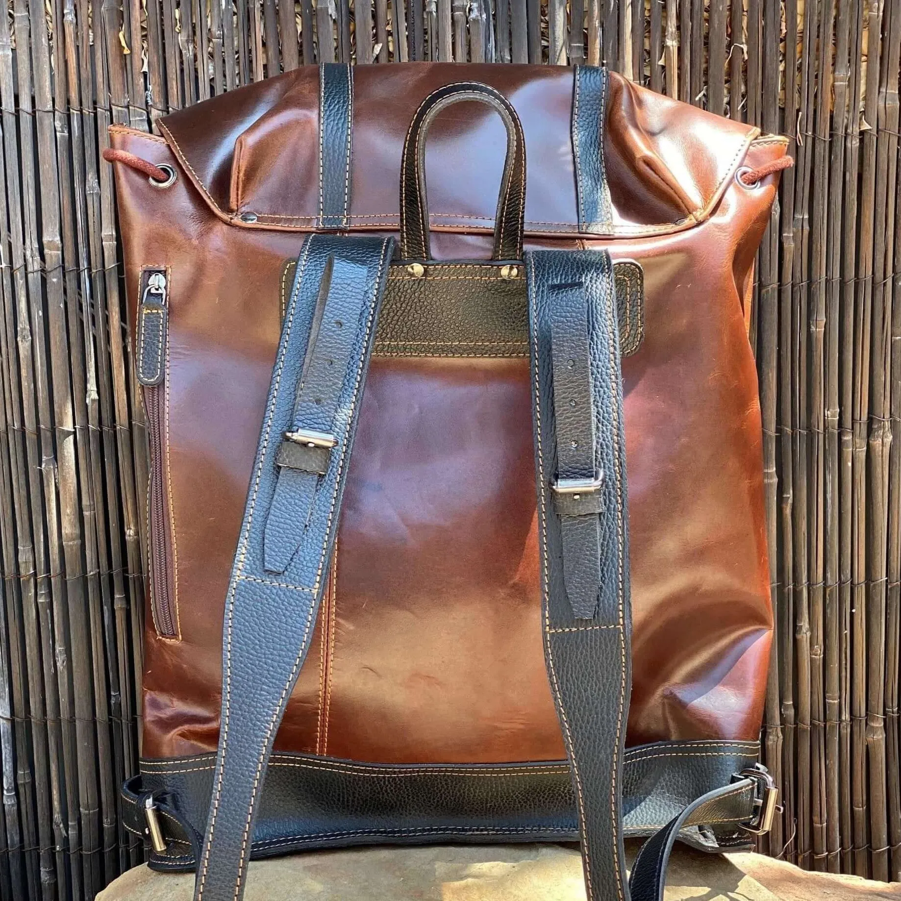 Drawstring Leather Backpack- KALGHI