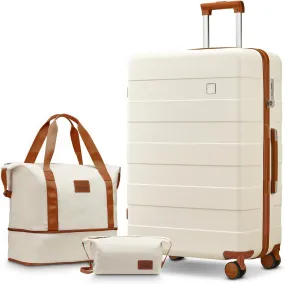 imiomo 28 IN Large Luggage, Suitcase with Spinner Wheels, Hardside 3PCS Set Lightweight Rolling Travel Luggage with TSA Lock(28"/Beige)