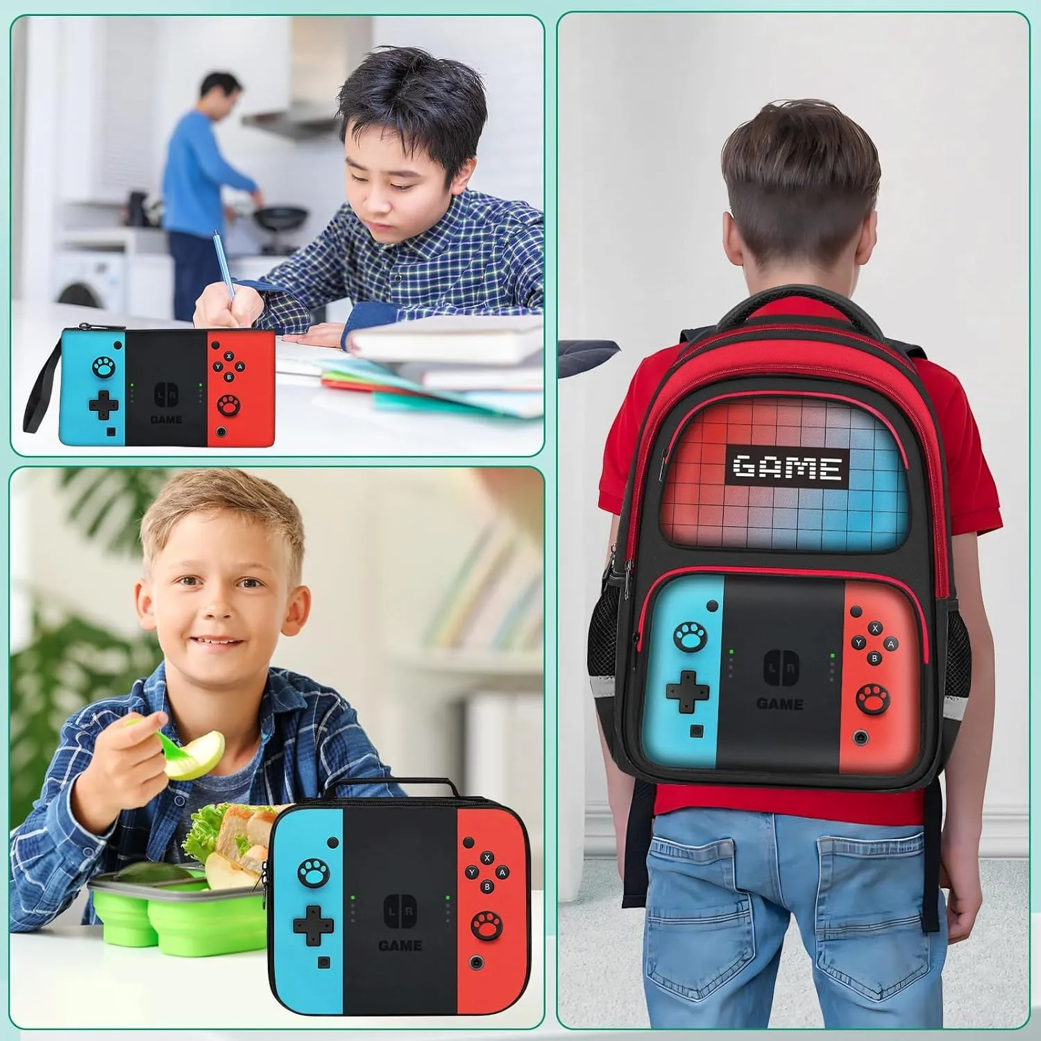Kids Backpack For Boys，Gamer Boys Backpack For Children Teens Elementary Middle School, 17″ Students Bookbag
