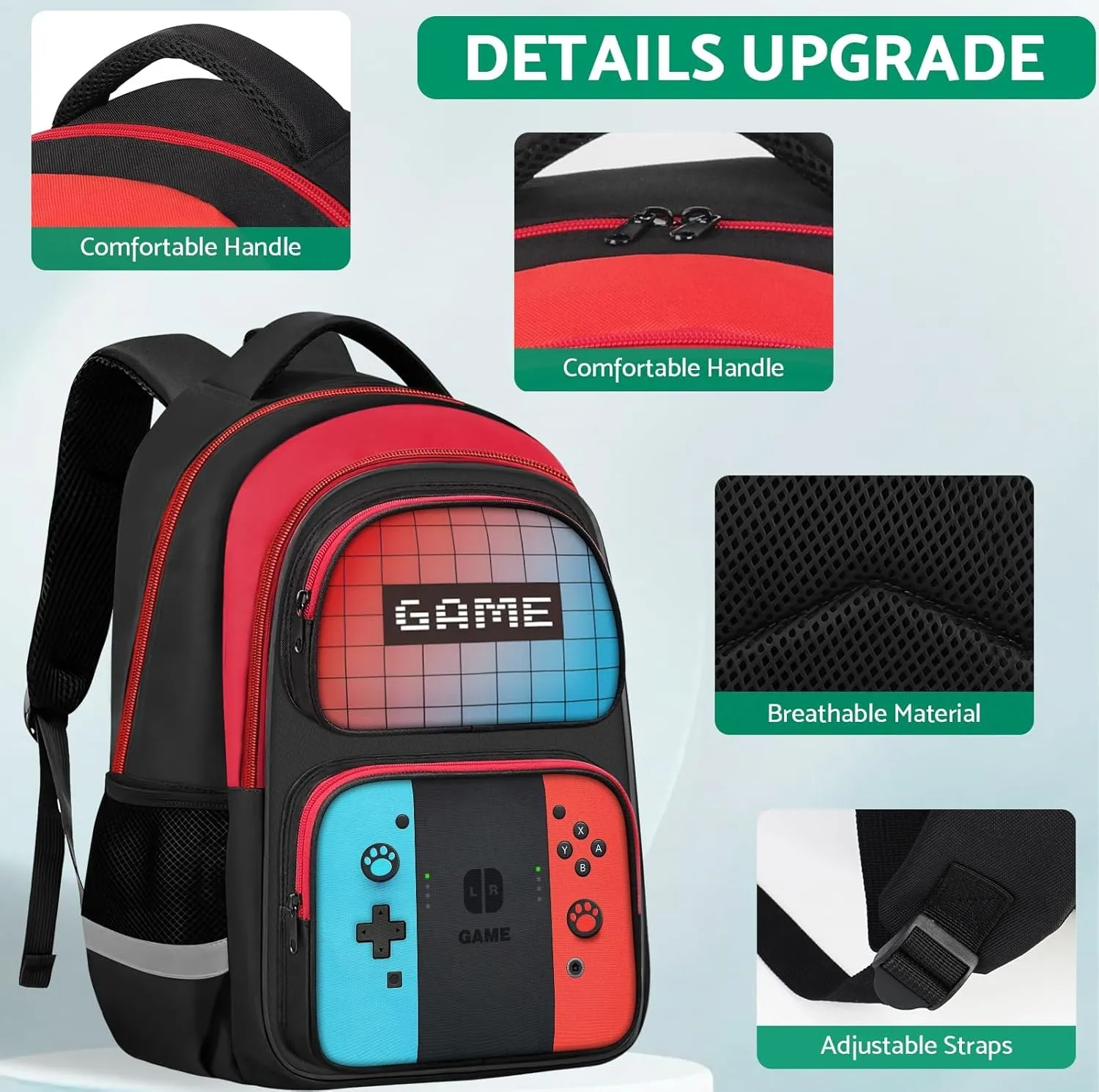 Kids Backpack For Boys，Gamer Boys Backpack For Children Teens Elementary Middle School, 17″ Students Bookbag
