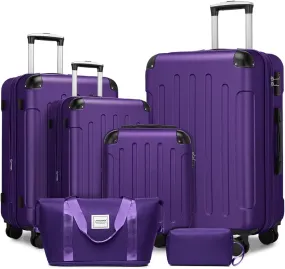 LARVENDER Luggage Sets 6 Piece Hardshell Expandable Suitcases with Spinner Wheels TSA Lock, Lightweight ABS Travel Carry On Suitcase Set for Women, Grape Purple