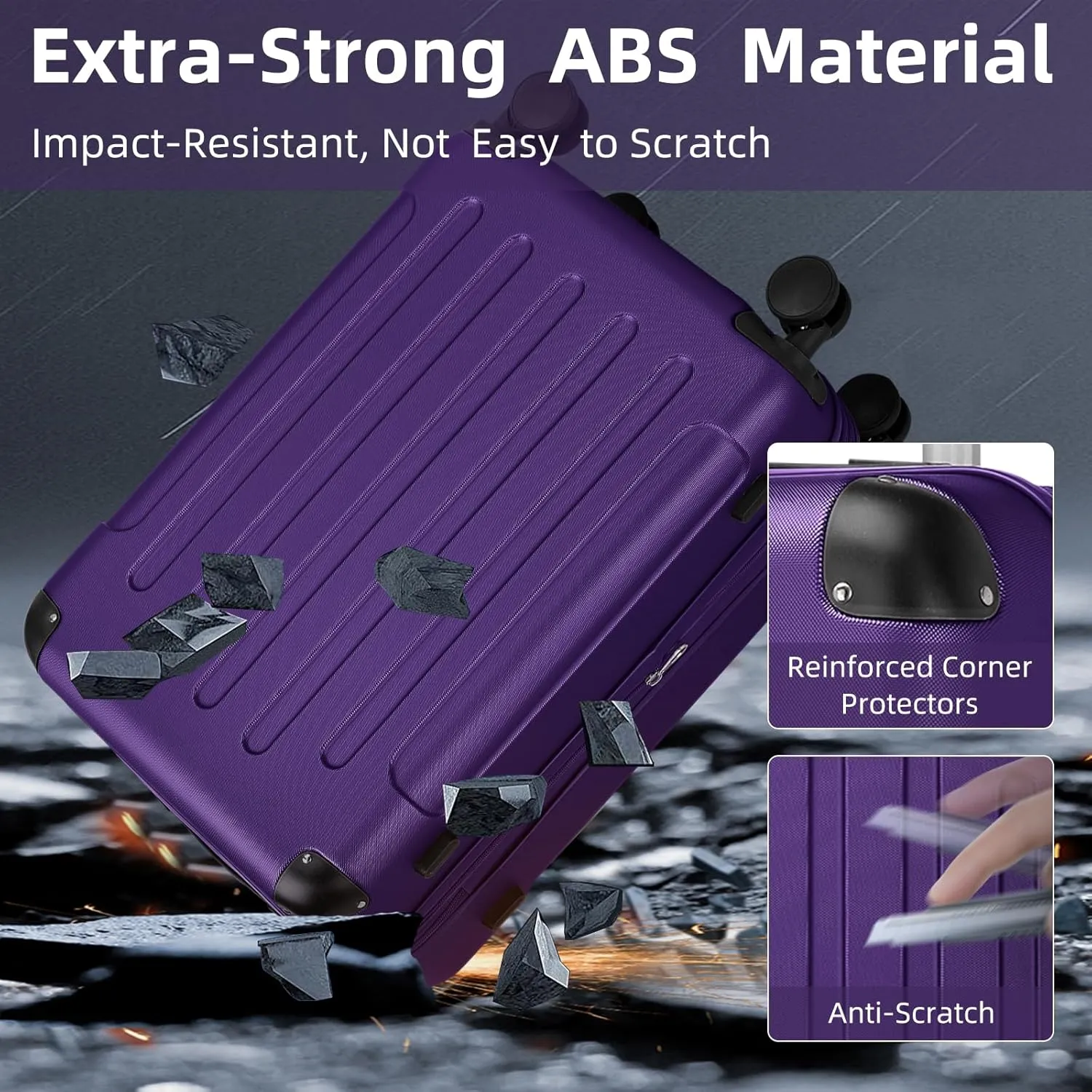LARVENDER Luggage Sets 6 Piece Hardshell Expandable Suitcases with Spinner Wheels TSA Lock, Lightweight ABS Travel Carry On Suitcase Set for Women, Grape Purple