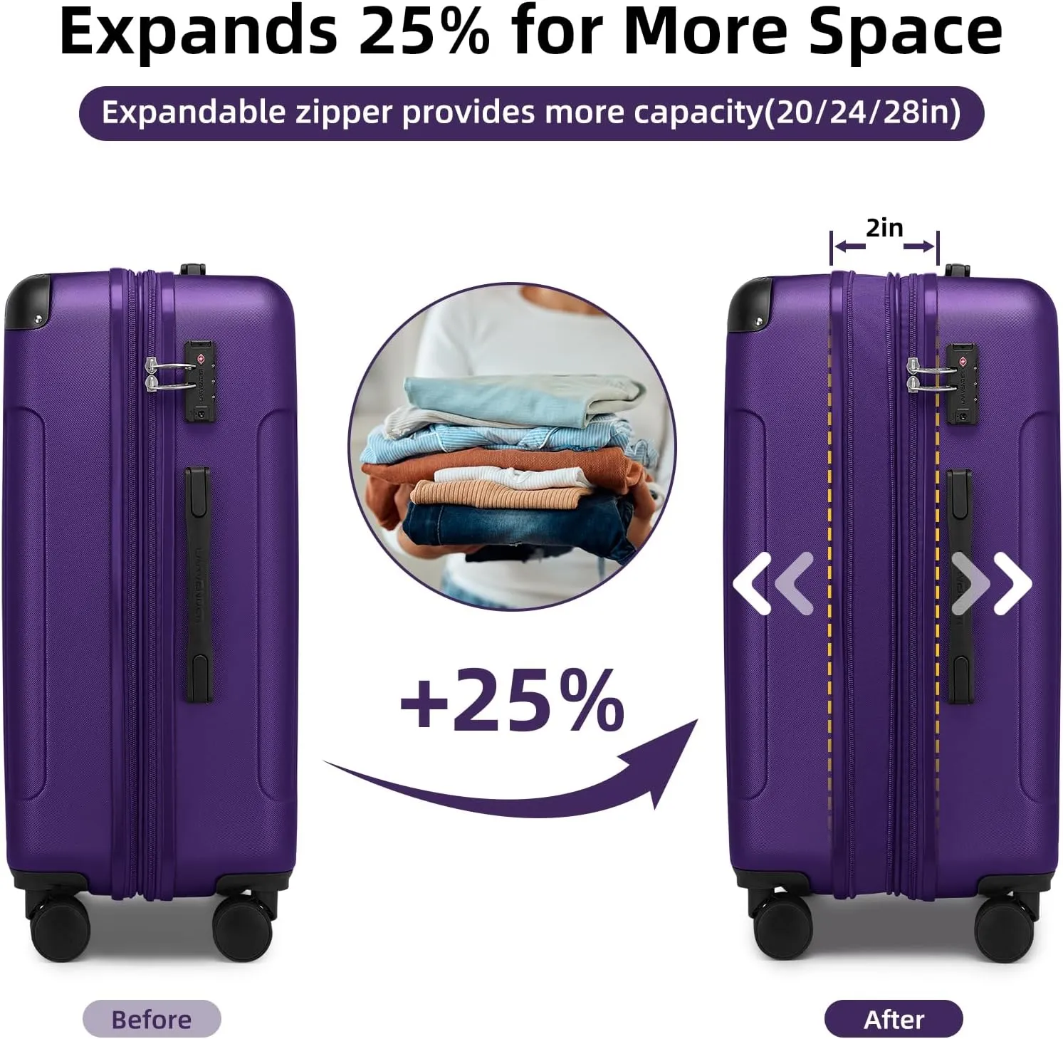 LARVENDER Luggage Sets 6 Piece Hardshell Expandable Suitcases with Spinner Wheels TSA Lock, Lightweight ABS Travel Carry On Suitcase Set for Women, Grape Purple