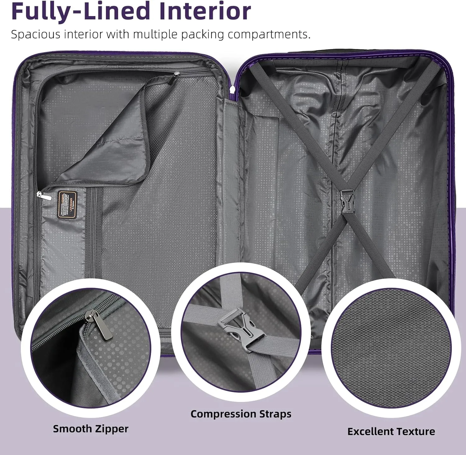 LARVENDER Luggage Sets 6 Piece Hardshell Expandable Suitcases with Spinner Wheels TSA Lock, Lightweight ABS Travel Carry On Suitcase Set for Women, Grape Purple
