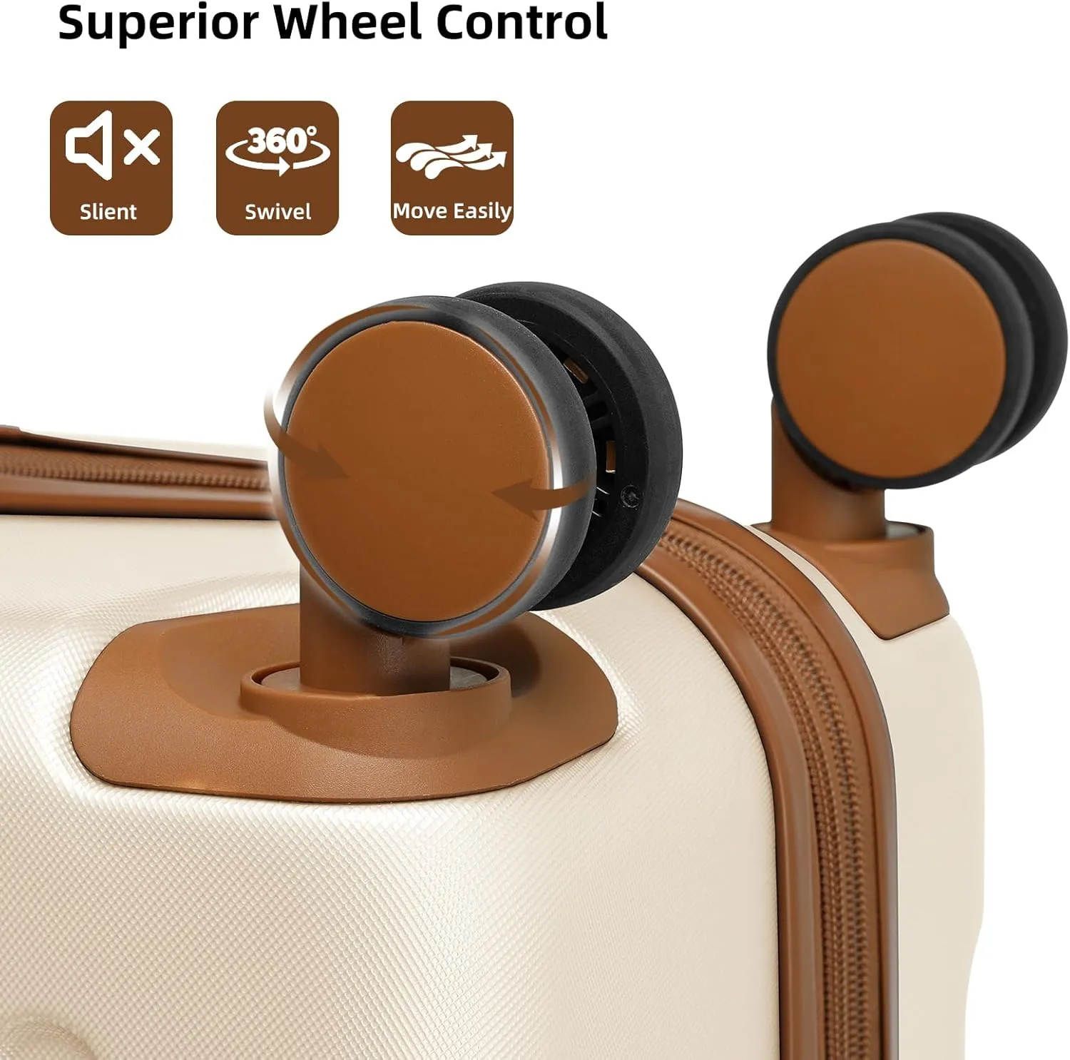 LARVENDER Luggage Sets 6 Piece Hardshell Expandable Suitcases with Spinner Wheels TSA Lock, Lightweight ABS Travel Carry On Suitcase Set for Women, White Brown