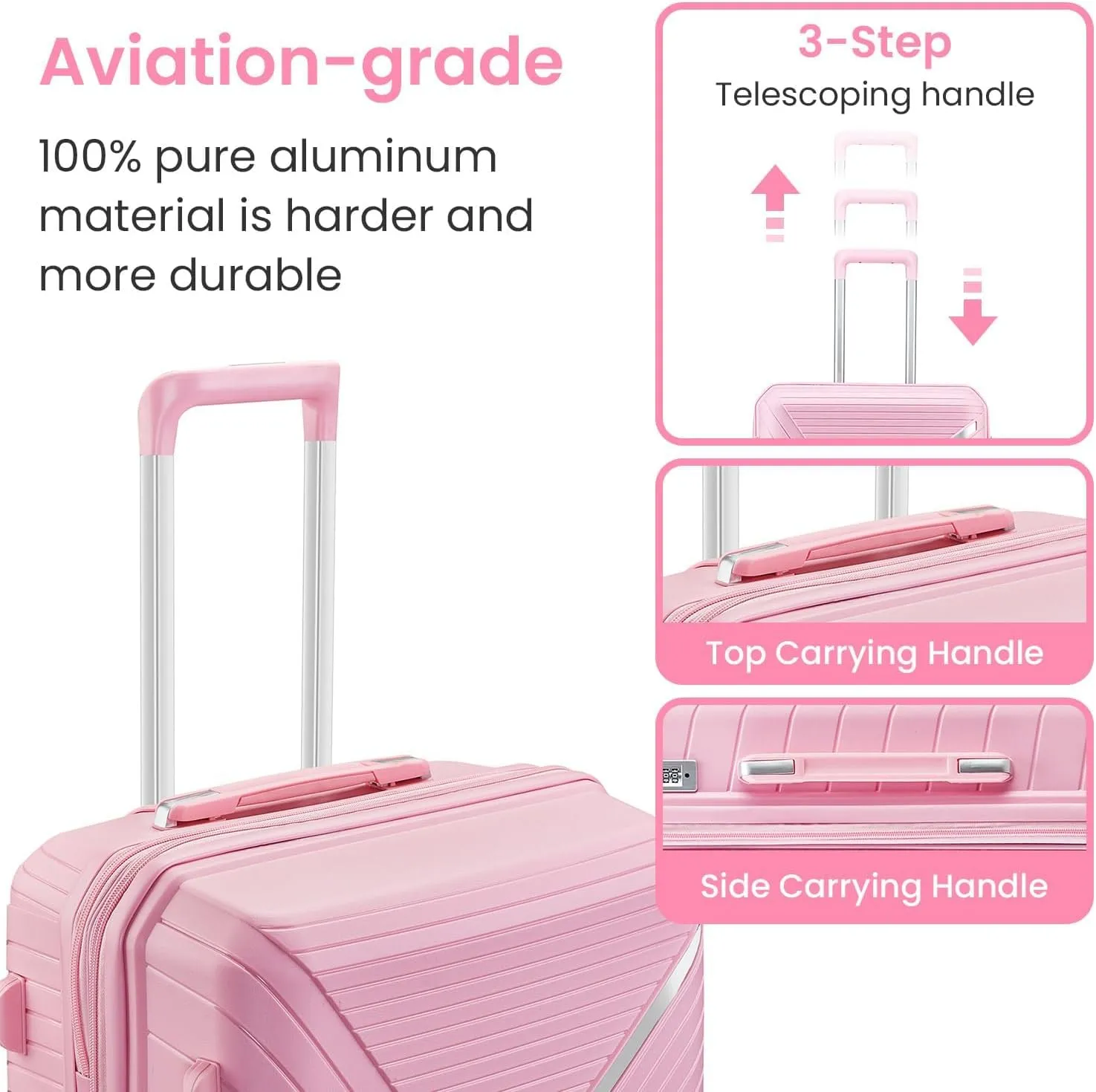 Luggage Sets 4 Piece, Hard Shell Lightweight Carry on Expandable Suitcase with Spinner Wheels Travel Set TSA Lock (#08 Pink)