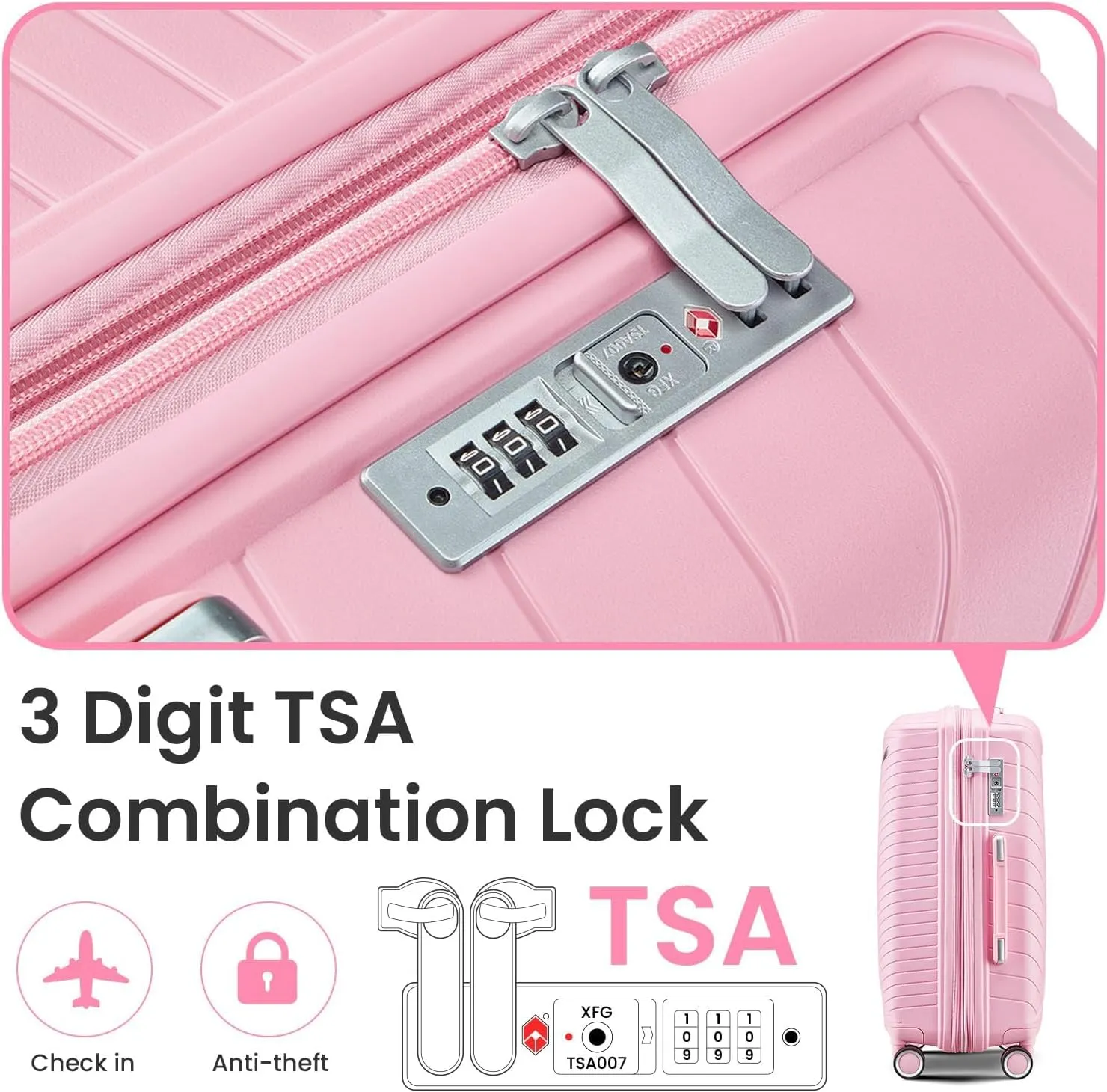 Luggage Sets 4 Piece, Hard Shell Lightweight Carry on Expandable Suitcase with Spinner Wheels Travel Set TSA Lock (#08 Pink)
