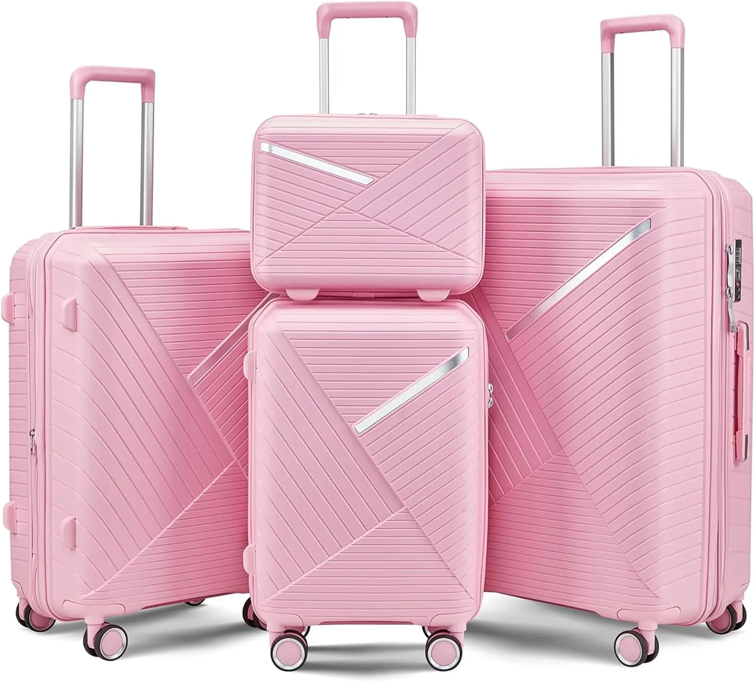 Luggage Sets 4 Piece, Hard Shell Lightweight Carry on Expandable Suitcase with Spinner Wheels Travel Set TSA Lock (#08 Pink)