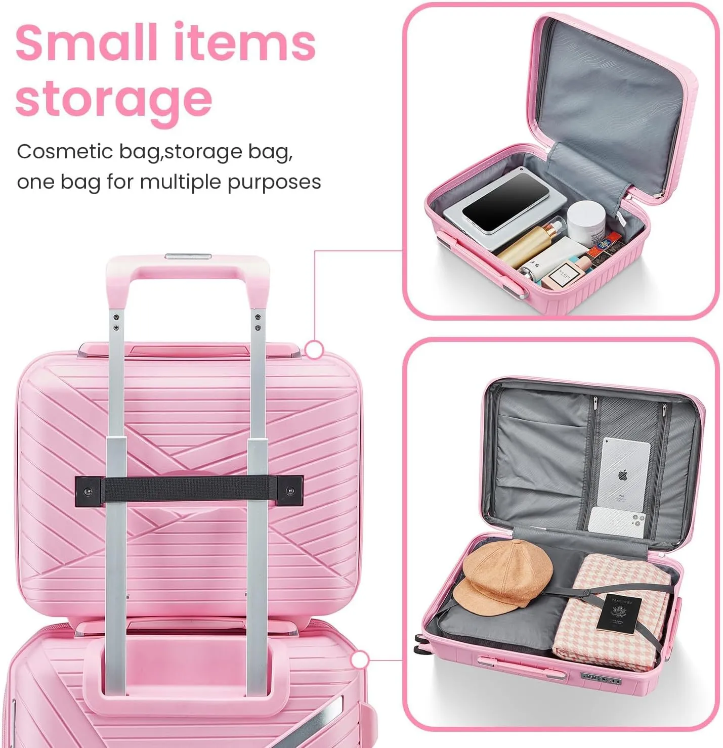 Luggage Sets 4 Piece, Hard Shell Lightweight Carry on Expandable Suitcase with Spinner Wheels Travel Set TSA Lock (#08 Pink)