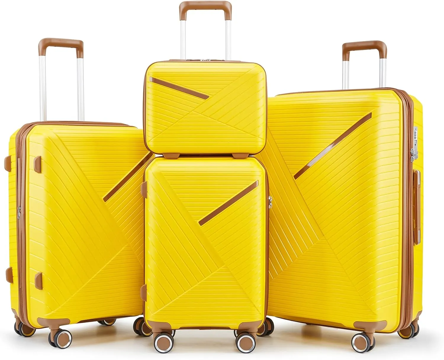 Luggage Sets 4 Piece, Hard Shell Lightweight Carry on Expandable Suitcase with Spinner Wheels Travel Set TSA Lock (#08 Yellow brown)