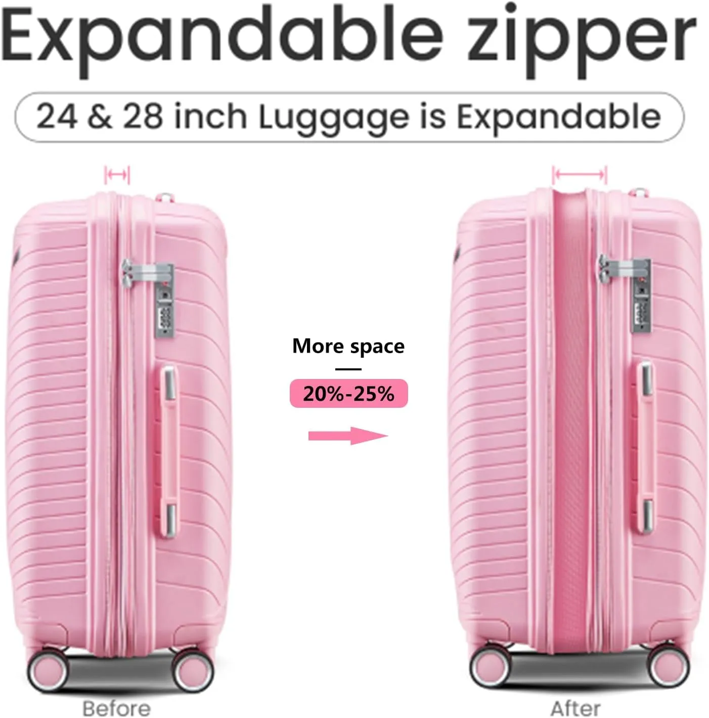 Luggage Sets 4 Piece, Hard Shell Lightweight Carry on Expandable Suitcase with Spinner Wheels Travel Set TSA Lock(#06 Pink)