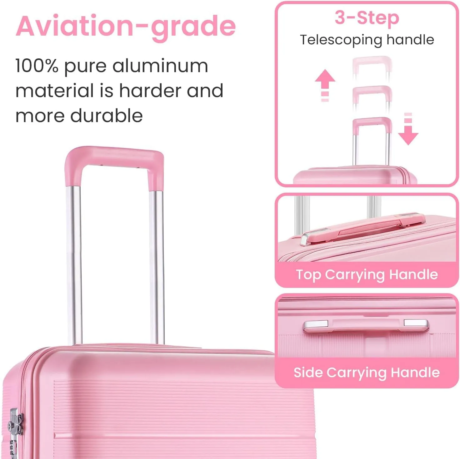 Luggage Sets 4 Piece, Hard Shell Lightweight Carry on Expandable Suitcase with Spinner Wheels Travel Set TSA Lock(#06 Pink)