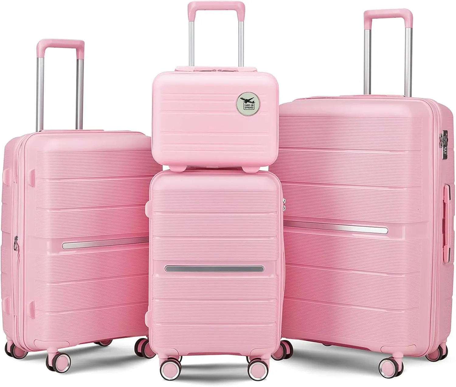 Luggage Sets 4 Piece, Hard Shell Lightweight Carry on Expandable Suitcase with Spinner Wheels Travel Set TSA Lock(#06 Pink)