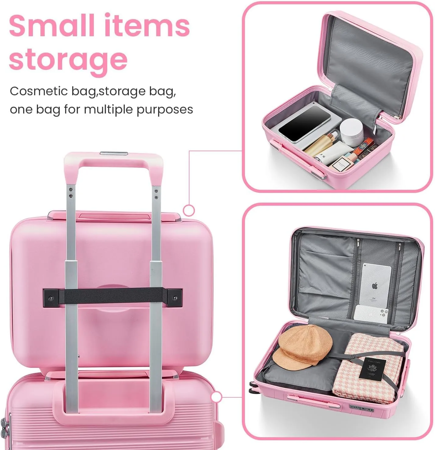 Luggage Sets 4 Piece, Hard Shell Lightweight Carry on Expandable Suitcase with Spinner Wheels Travel Set TSA Lock(#06 Pink)