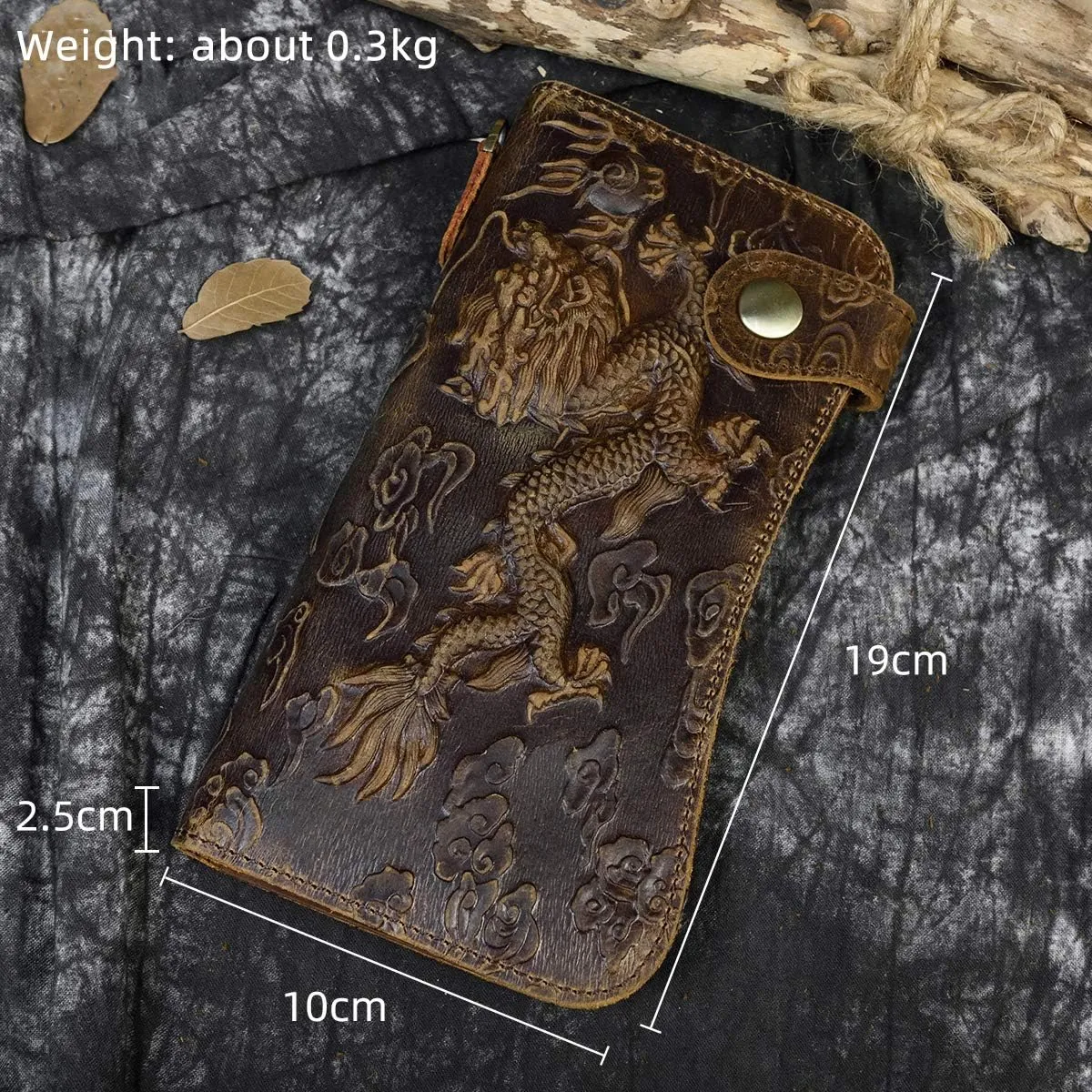 LUUFAN Men's Genuine Leather Long Wallet Chain Wallet Card holder Wallet with Coin Pocket, Dragon, M, Vintage