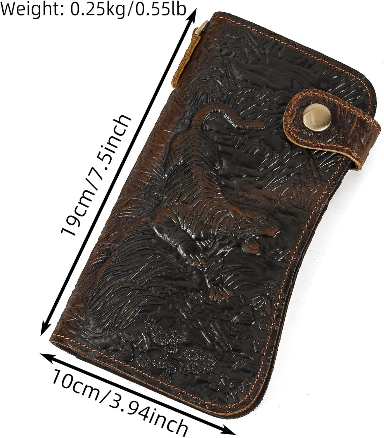 LUUFAN Men's Genuine Leather Long Wallet Chain Wallet Card holder Wallet with Coin Pocket, Tiger-Dark Brown, Chain Wallet