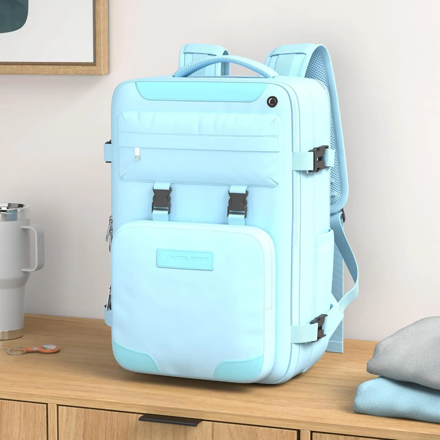 Maelstrom Travel Backpack for Women Men,35L Laptop Backpack Fits 17-Inch Laptop,Waterproof Carry On Backpack for Airplanes with Detachable Crossbody Bag&Shoe Compartment,Light Blue, Large