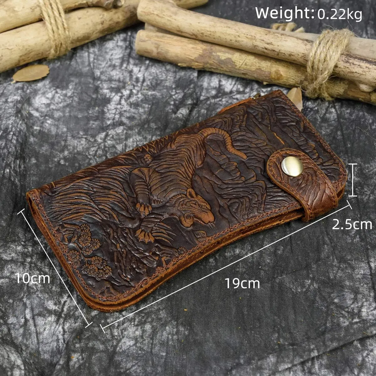 Men's Genuine Leather Long Wallet Chain Wallet Card holder Wallet with Coin Pocket (Tiger)