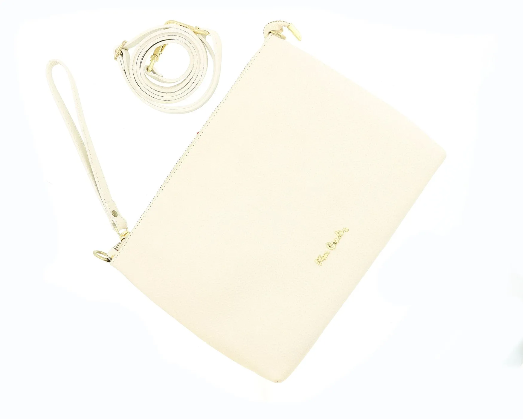 Pierre Cardin Cream Leather Simple Everyday Small Clutch Crossbody Pouch