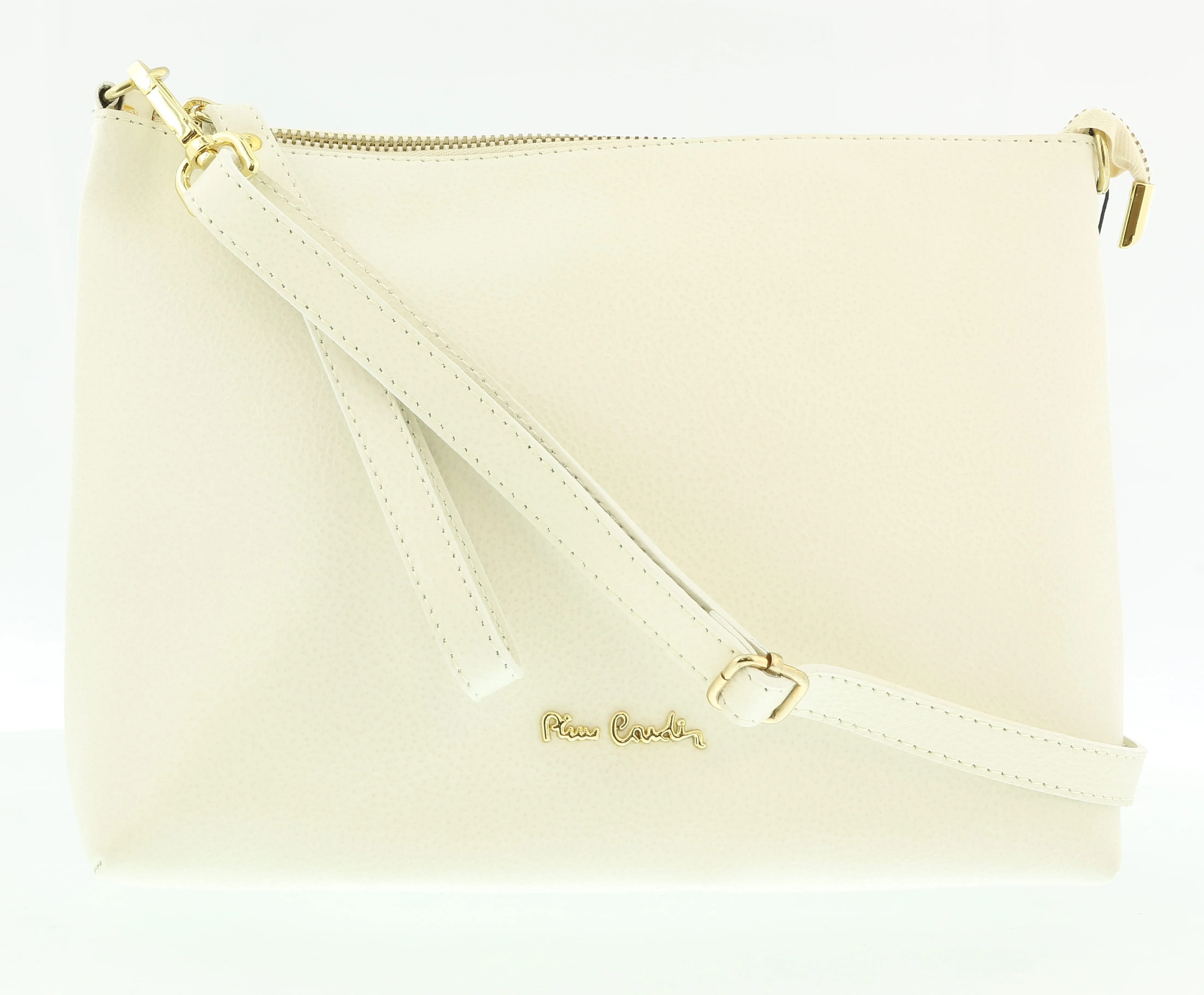 Pierre Cardin Cream Leather Simple Everyday Small Clutch Crossbody Pouch