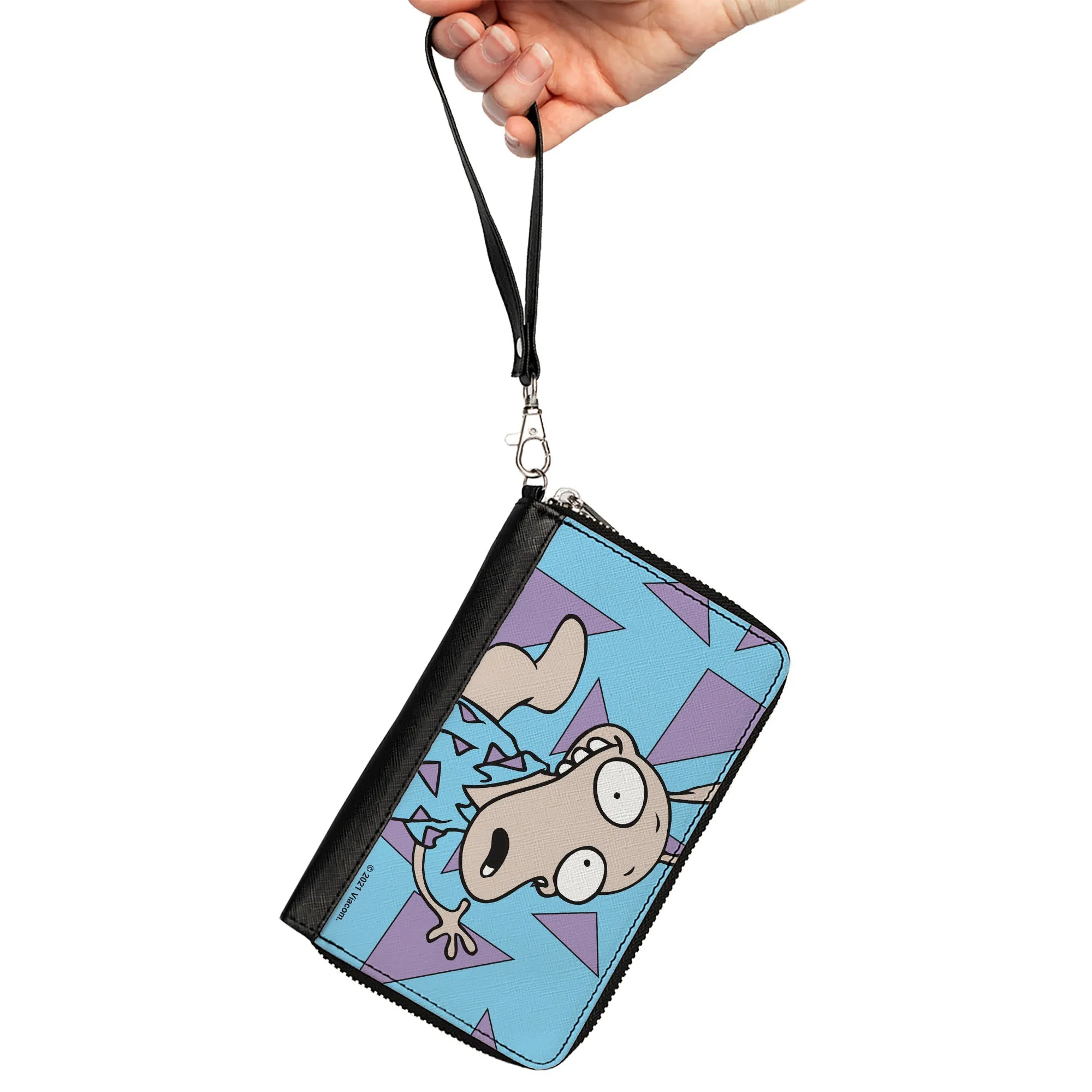 PU Zip Around Wallet Rectangle - Rocko's Modern Life Rocko Waving Pose Triangles Blue Purple