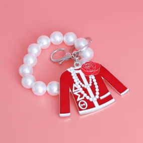 Red and White Delta Sorority Keychain|4.25 x 3.25 inches