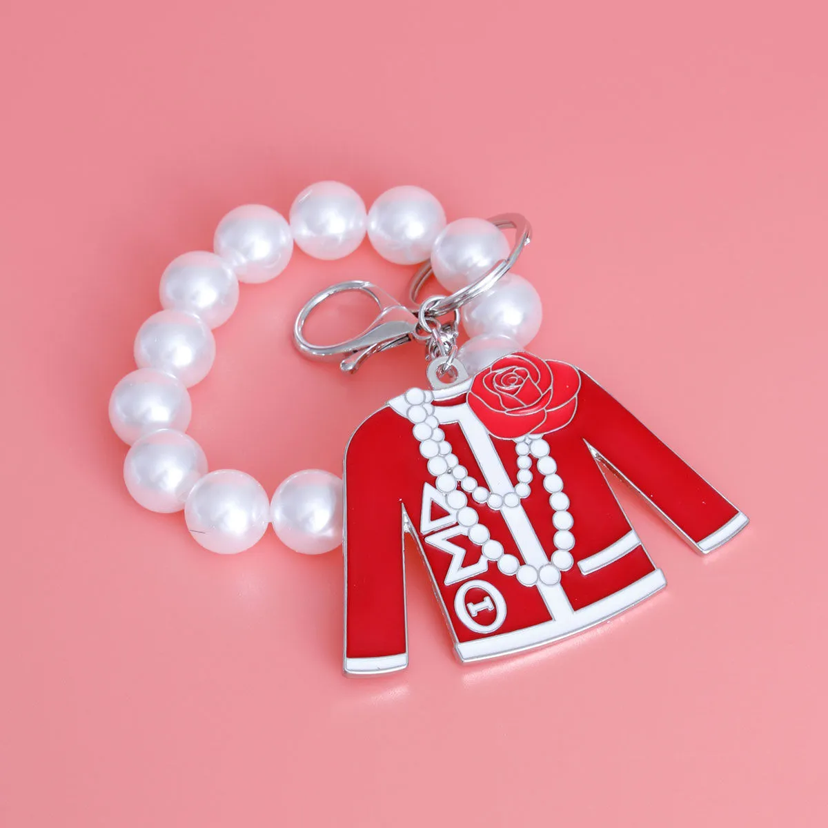 Red and White Delta Sorority Keychain|4.25 x 3.25 inches
