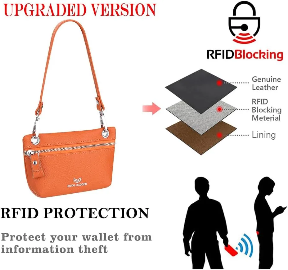 RFID Blocking Coin Purse for Women Genuine Leather Portable Small Handbag Fashion Casual Clutch Wallet 2800