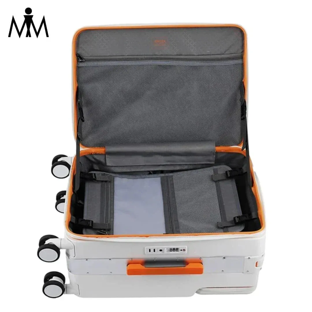 Rigid travel luggage with usb charging and phone holder