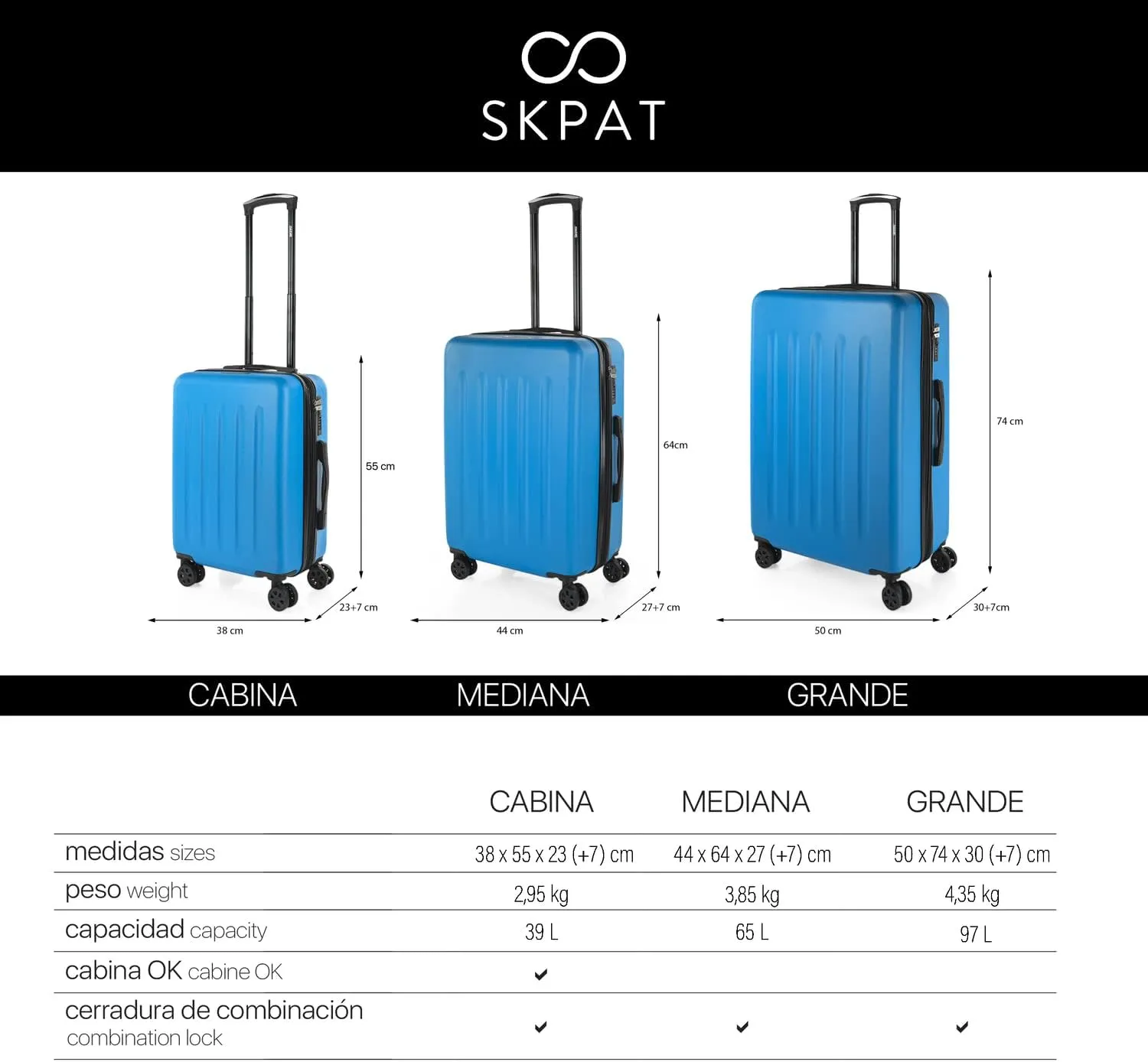 SKPAT - Travel Suitcases Set Suitcases 4 Wheels - Travel Luggage Set - Lightweight Travel Suitcases Set Combination Lock