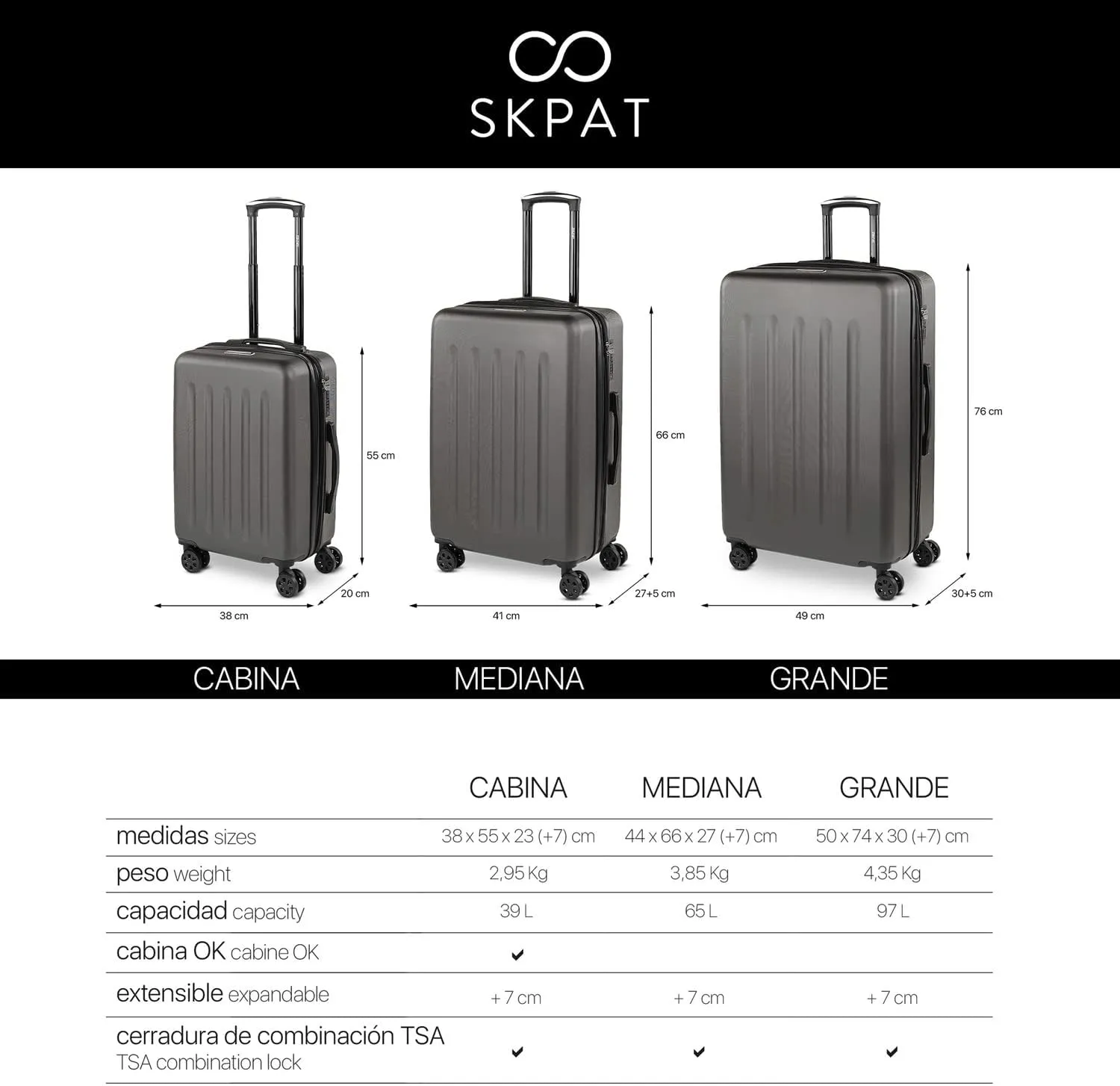 SKPAT - Travel Suitcases Set Suitcases 4 Wheels - Travel Luggage Set - Lightweight Travel Suitcases Set Combination Lock