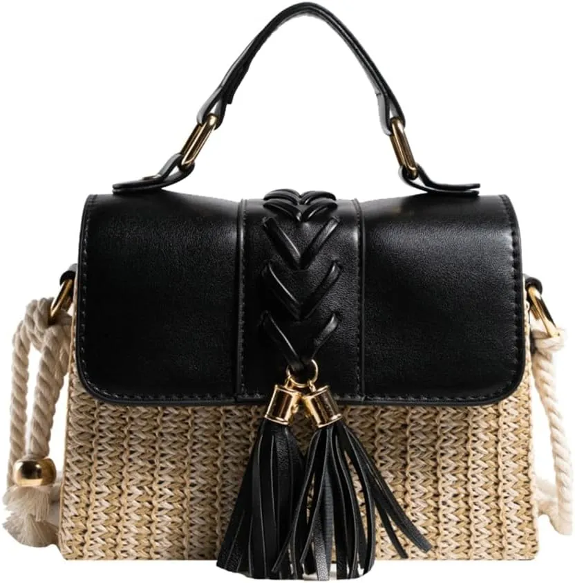 Slouchy Woven Crossbody Handbags for Women Beach Straw Clutch Purses Tassel Commuter Bag for Work,Travel,Casual Outings