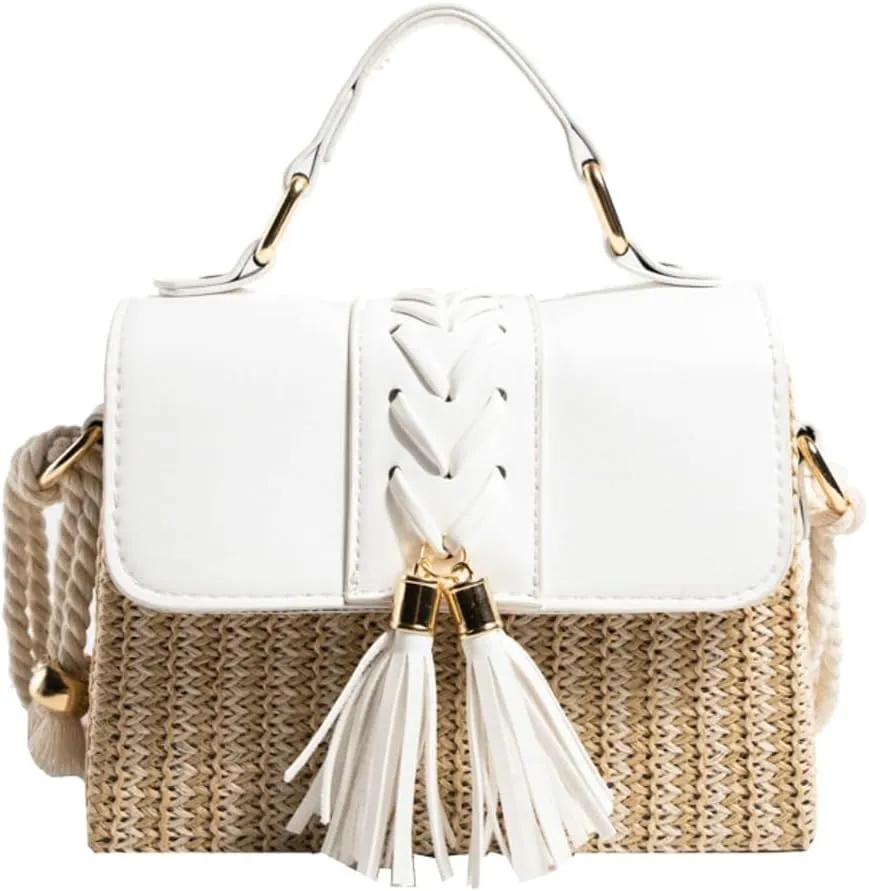 Slouchy Woven Crossbody Handbags for Women Beach Straw Clutch Purses Tassel Commuter Bag for Work,Travel,Casual Outings