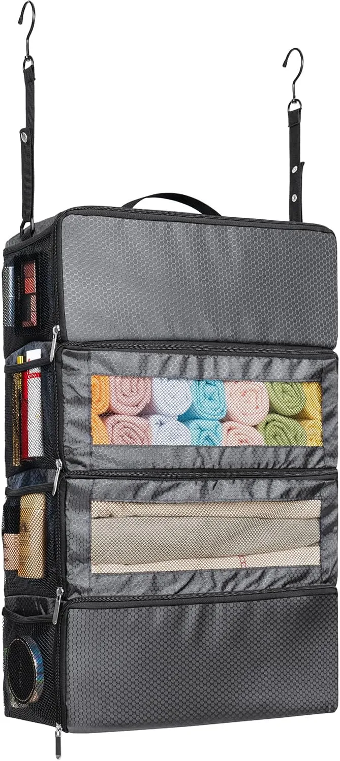 Suitcase Organizer, Travel Luggage Organizer Hanging Shelves Packing Cube Closet/Collapsible Portable Travel Organizer for Carry-on, Grey, Large