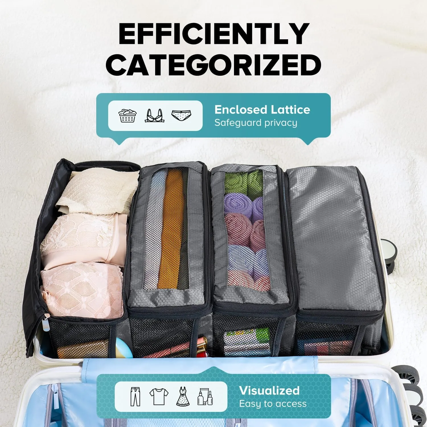 Suitcase Organizer, Travel Luggage Organizer Hanging Shelves Packing Cube Closet/Collapsible Portable Travel Organizer for Carry-on, Grey-M, Medium, Modern