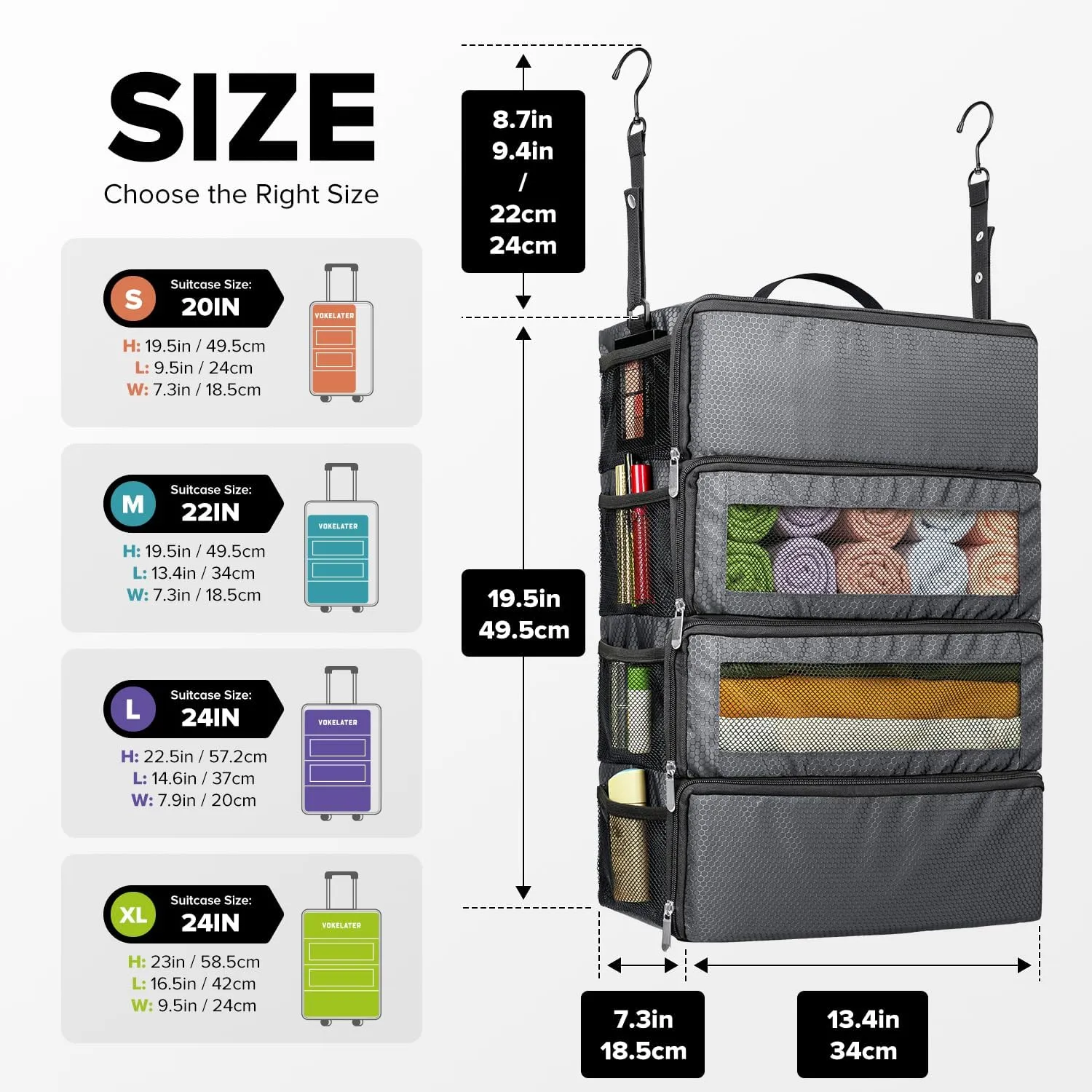 Suitcase Organizer, Travel Luggage Organizer Hanging Shelves Packing Cube Closet/Collapsible Portable Travel Organizer for Carry-on, Grey-M, Medium, Modern