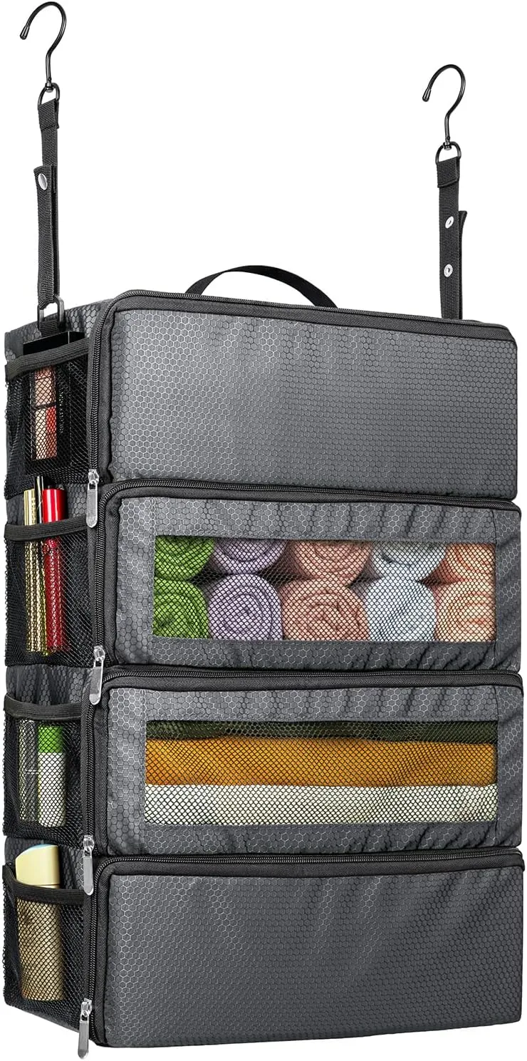 Suitcase Organizer, Travel Luggage Organizer Hanging Shelves Packing Cube Closet/Collapsible Portable Travel Organizer for Carry-on, Grey-M, Medium, Modern